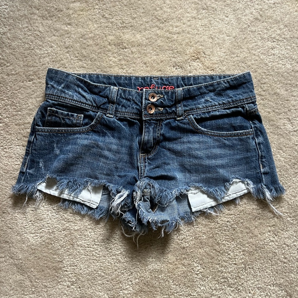 Refuge Women's Frayed Jean Shorts - Dark Blue Size 4
